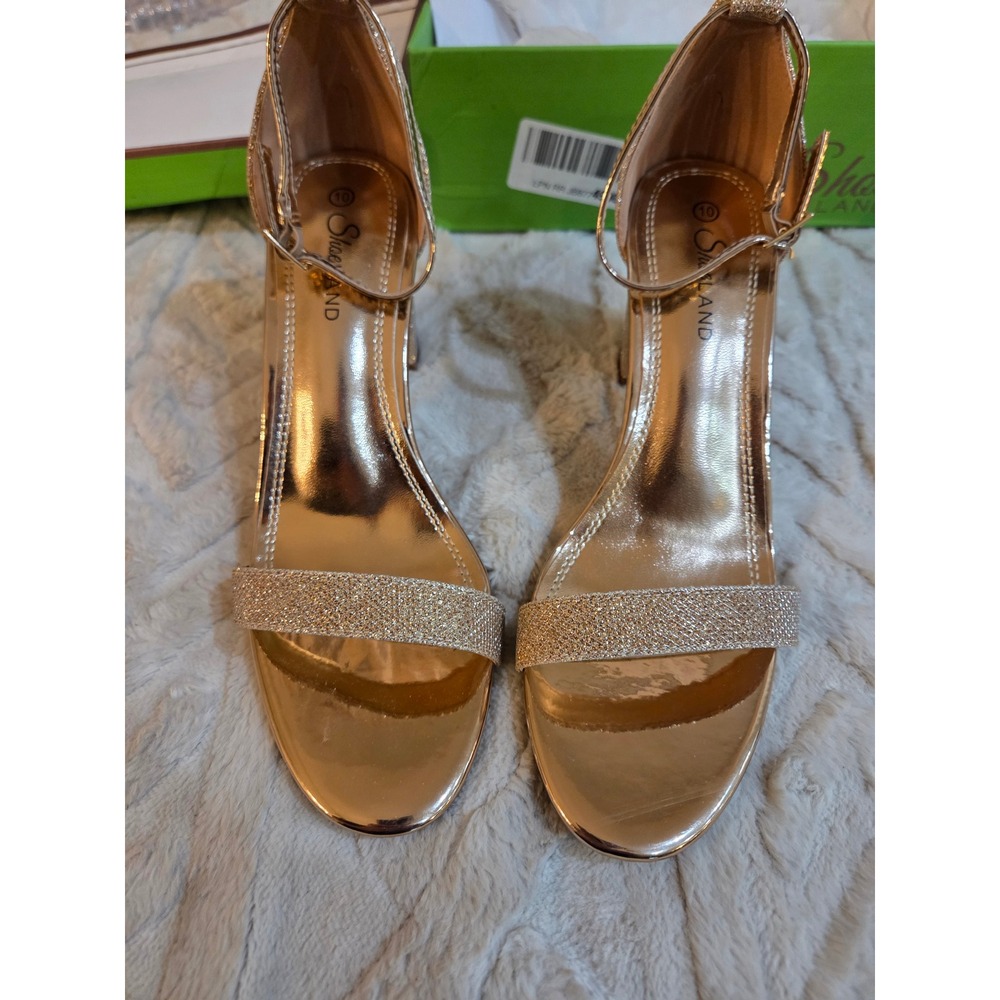 Shoe Land Madeline Rose Gold Glitter Block Heel Ankle Strap Sandals Size 10